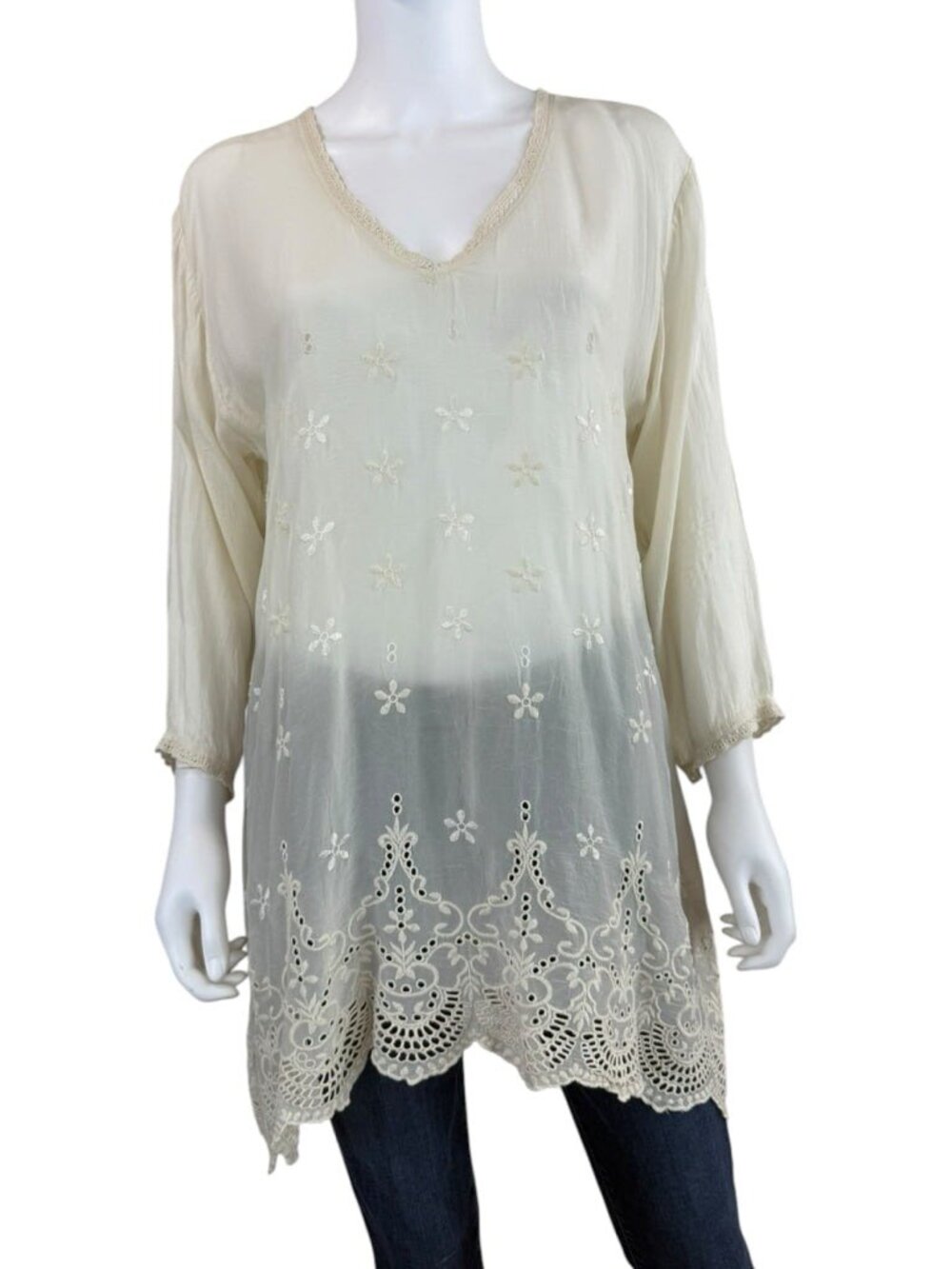 Johnny Was Ivory Embroidered Tunic Size L L0965